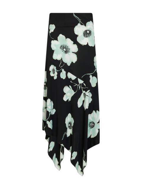 Alaïa Black and aqua printed jersey asymmetric midi skirt
