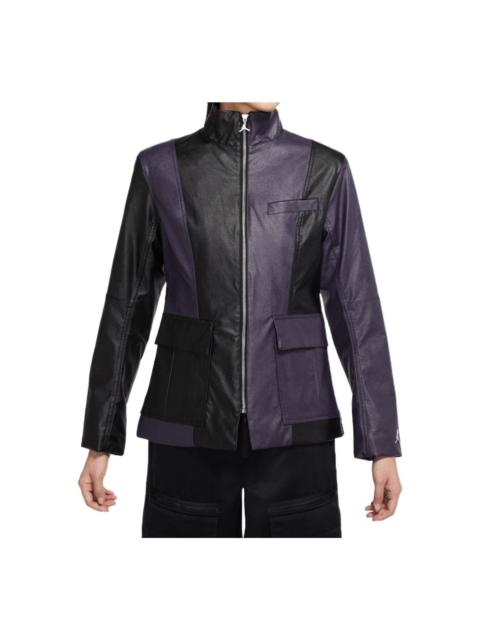 Jordan (WMNS) Air Jordan Splicing Multiple Pockets Zipper Long Sleeves Jacket Black Purple DJ2717-010