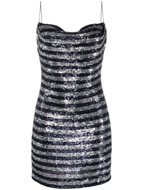 striped sequinned-tulle minidress
