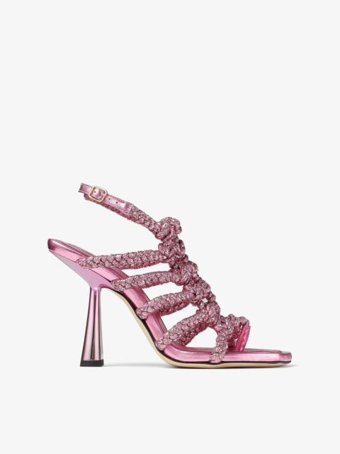 JIMMY CHOO Izobel Sandal 100 Candy Pink Metallic Lurex Sandals