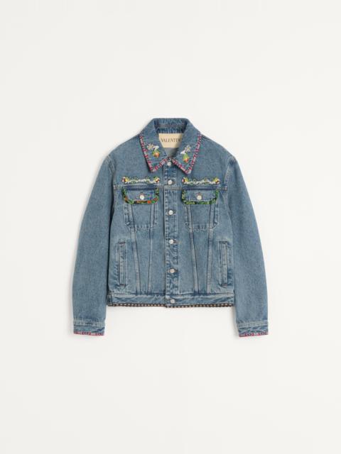 Valentino DENIM JACKET WITH BEADED EMBROIDERY AND PRINTED EDGES