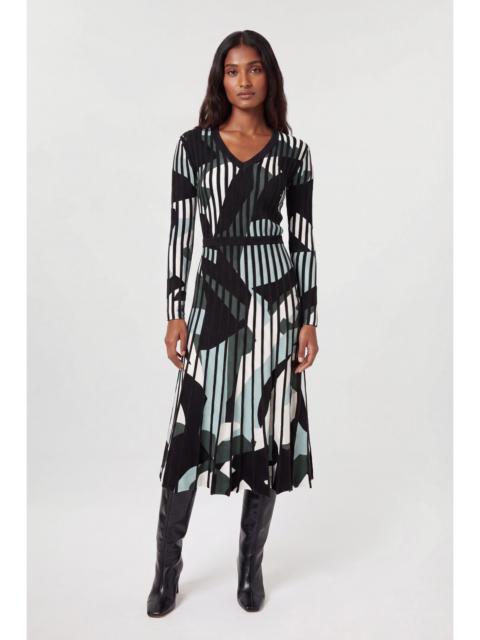 KAREN MILLEN Zebra Jacquard Knit Full Skirted Midi Dress