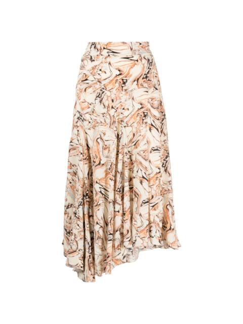 graphic-print asymmetric silk midi skirt