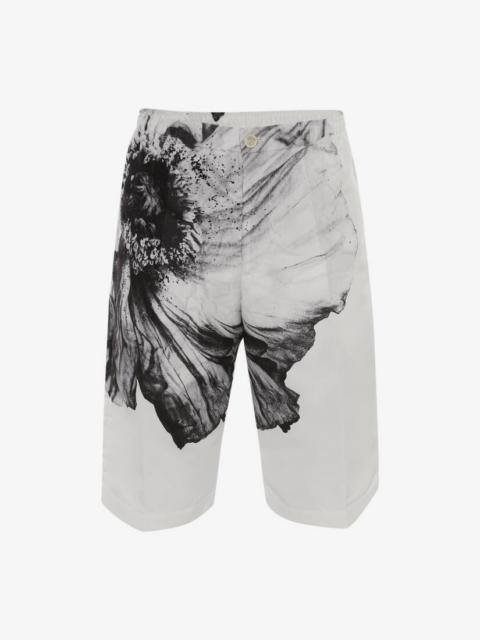 Alexander McQueen Flower Print Polyfaille Shorts in White/black
