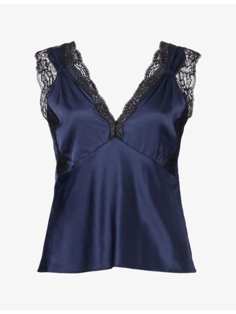 PAIGE Marin Lace-Trim Satin Top