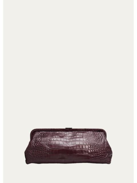 MICHAEL KORS Angelica Large Croc-Embossed Leather Frame Clutch