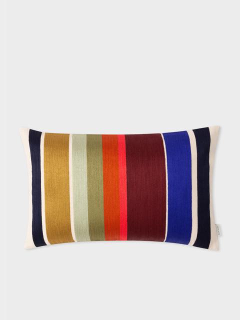 Ecru Embroidered 'Signature Stripe' Bolster Cushion