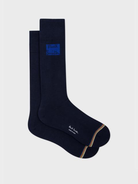 Paul Smith Navy Cotton-Blend Logo Socks