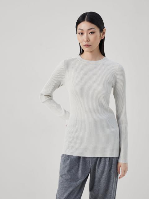 Sparkling cashmere and silk rib knit lightweight sweater