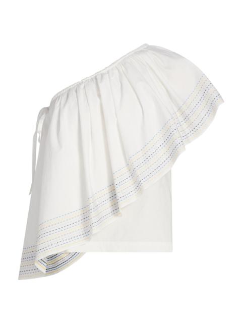 ROSIE ASSOULIN Women's Wedge Trapunto-Stitched Cotton Poplin One-Shoulder Top - White