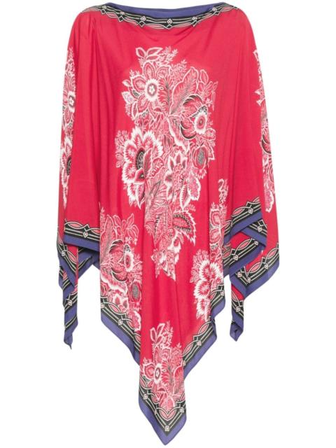 floral-print boat-neck poncho