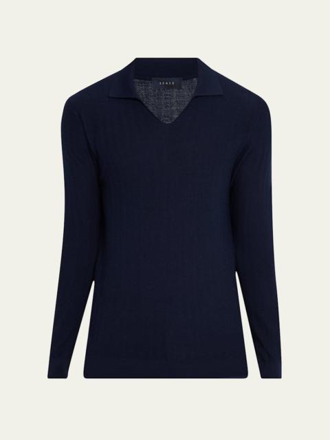SEASE Men's Herringbone Johnny-Collar Polo Sweater