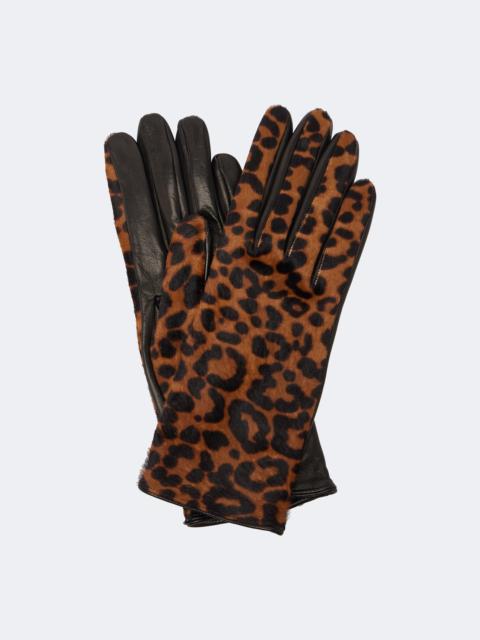 NOUR HAMMOUR Leopard-print calf hair and leather gloves