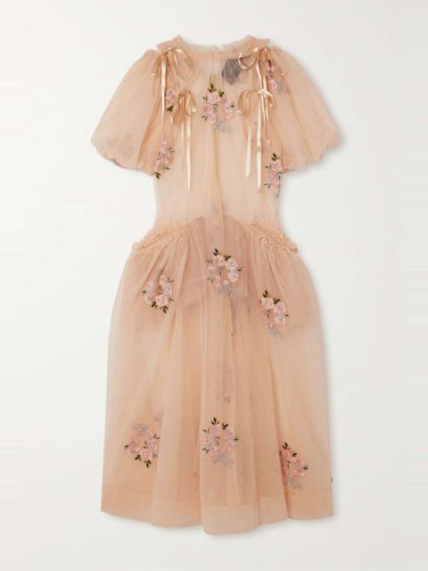 Simone Rocha Satin-trimmed cutout embroidered tulle midi dress