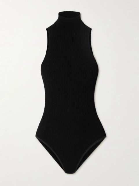 Alaïa Ribbed-knit turtleneck bodysuit Black