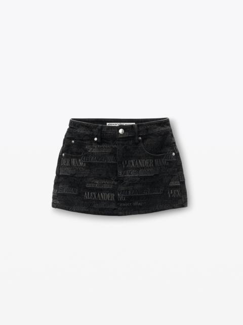 newsprint logo-embroidered mini skort in denim