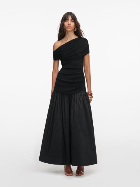 self-portrait Black Cotton Draped Knit Midi Dress