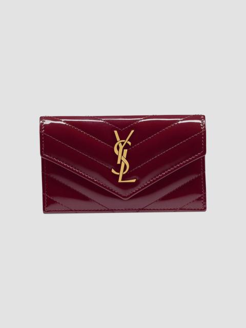 SAINT LAURENT Women's Cassandre Matelassé Fragments Flap Card Case in Patent Leather - Dark Red Wine