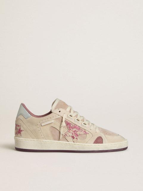 Women's Ball Star LTD in pink and beige suede with pearl-gray leather heel tab
