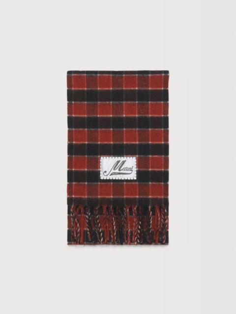 Marni DARK ORANGE AND BLACK CHECKED WOOL SCARF