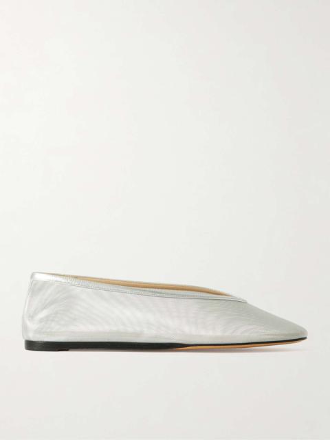 LE MONDE BÉRYL Luna metallic leather-trimmed mesh ballet flats Silver