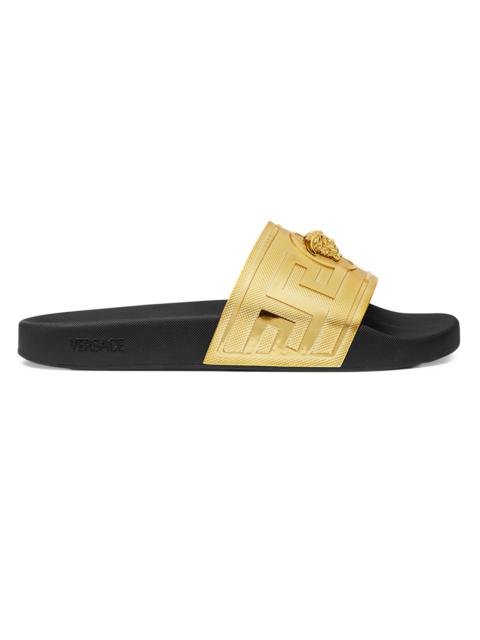 VERSACE Men's Medusa Rubber Slides - Gold Black