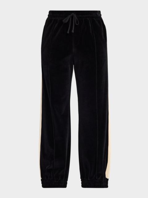 Valentino Men's Velvet Pintuck Stripe Sweatpants