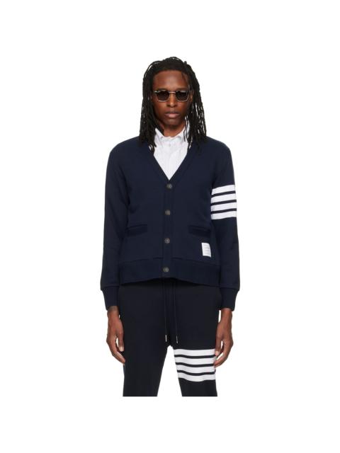 Thom Browne Navy Loopback 4-Bar Boat Embroidery Cardigan