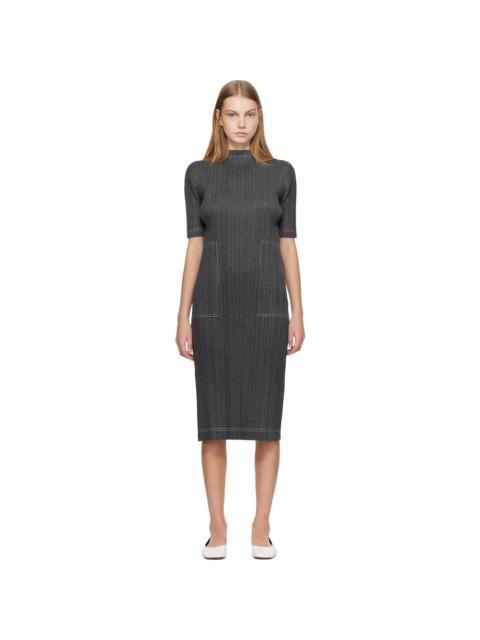 Pleats Please Issey Miyake Gray Cotton Denim Midi Dress