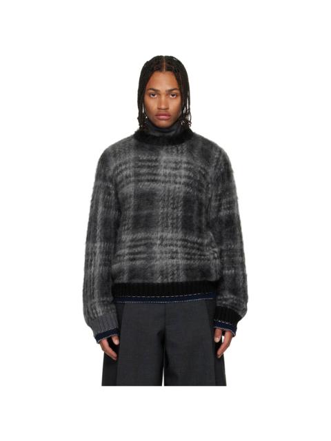 sacai Gray Plaid Mohair Knit Sweater