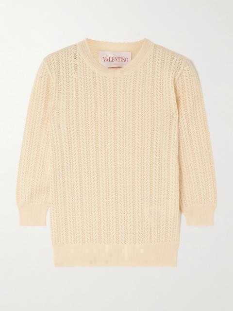 Valentino Pointelle-knit Cotton Sweater
