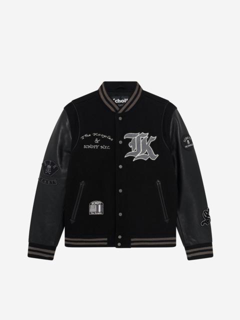 The Kooples BLACK LEATHER VARSITY JACKET THE KOOPLES X SCHOTT NYC