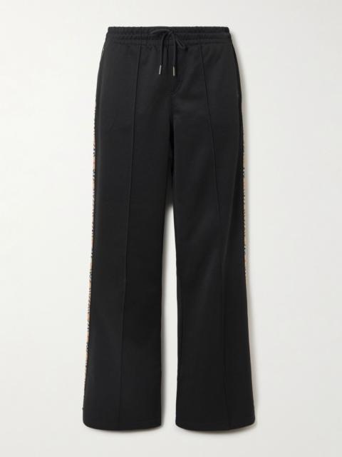 Burberry Checked piqué-trimmed jersey flared track pants Black