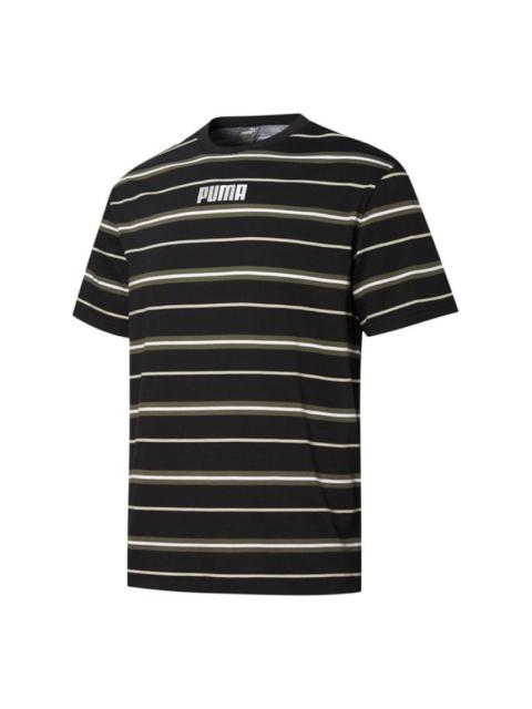PUMA PUMA Modern Basics Advanced Tee Casual Sports Breathable Stripe Short Sleeve Black 847668-01