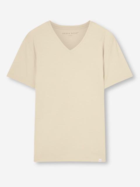 Derek Rose Men's V-Neck T-Shirt Basel Micro Modal Stretch Ecru