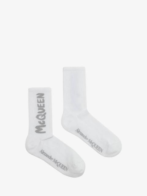 Alexander McQueen Mcqueen Graffiti Socks in White/silver