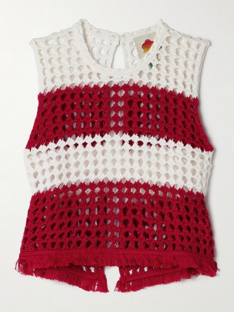 FARM RIO Fringed Striped Crocheted Cotton Tank