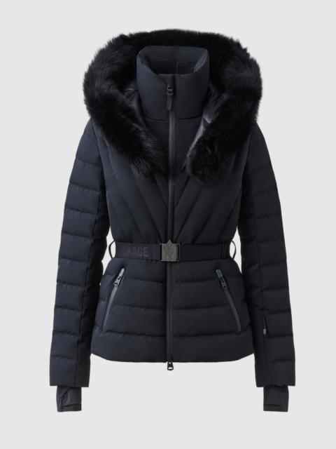 MACKAGE ELITA-SH Belted down ski jacket with fur trimmed hood