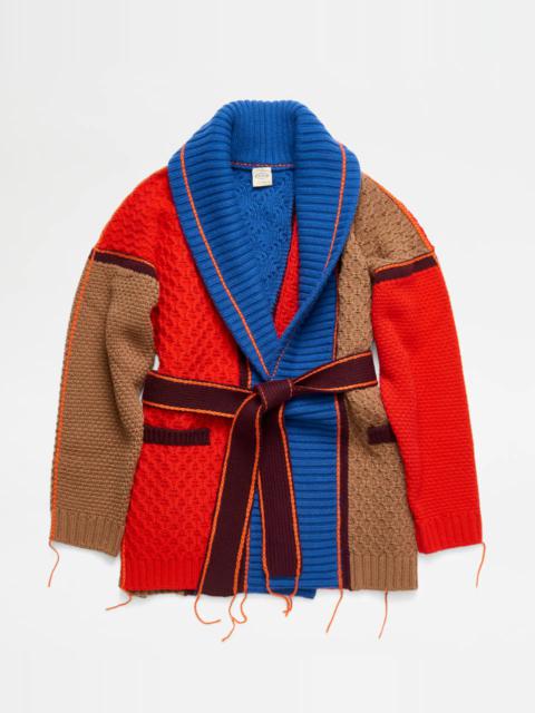 Tod's CASHMERE BLEND CARDIGAN - BLUE, RED, BROWN