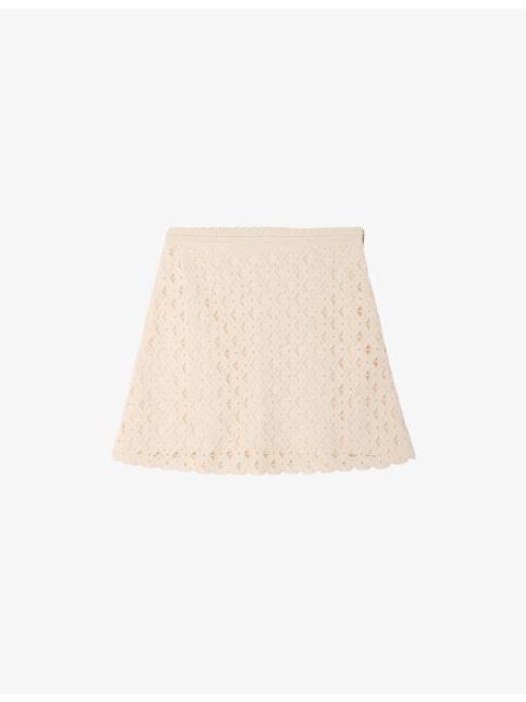 Sandro Beaded High-Rise Crochet Mini Skirt