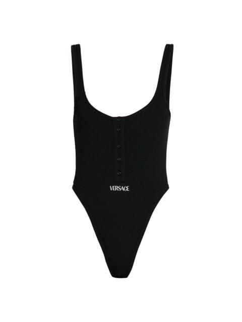 VERSACE Women's Rib-Knit Stretch-Cotton Bodysuit - Black