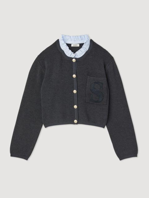 Sandro KNIT CARDIGAN WITH EMBROIDERED POCKET