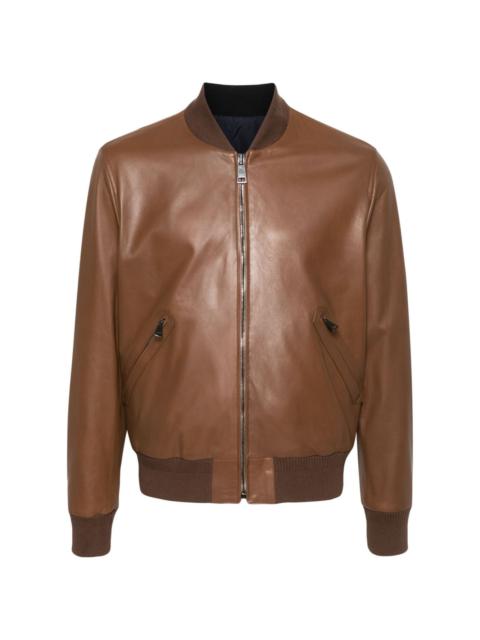 ribbed-trim leather jacket