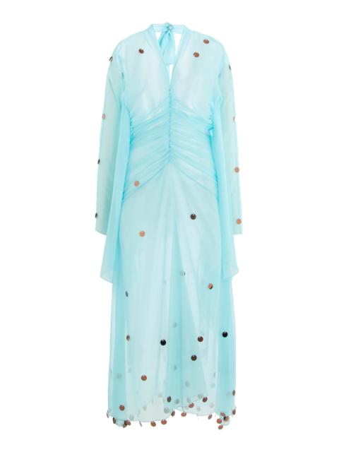 SIEDRÉS Exclusive La Isla Ruched Sequined Chiffon Maxi Dress blue