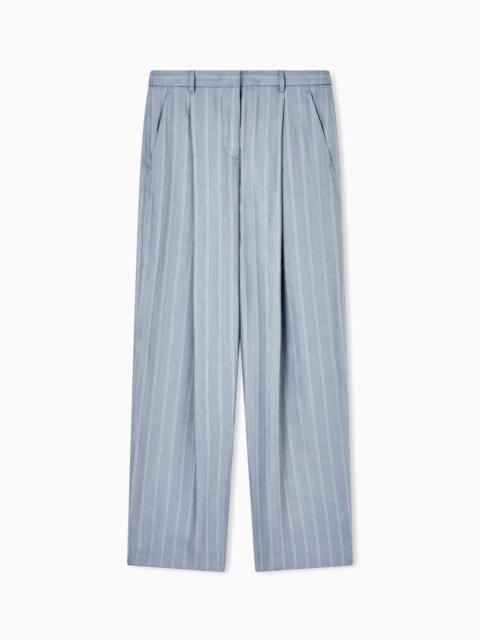 GIORGIO ARMANI SILK-AND-LINEN PINSTRIPE SINGLE-PLEAT TROUSERS