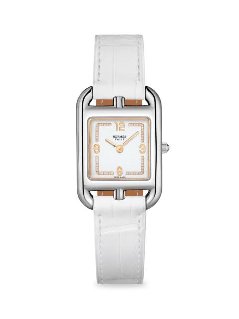 Hermès Women's Cape Cod Stainless Steel, 0.04 TCW Diamond & Alligator Strap Watch/23MM - White