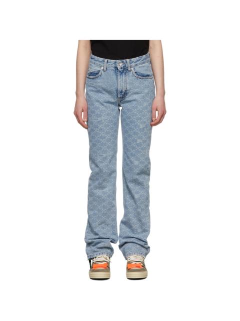 Off-White monogram 인쇄 똑바른 다리 청바지
