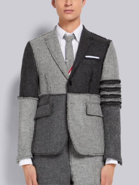 Thom Browne Light Grey Quarter Split Shetland 4-Bar Fray Edge Classic Sport Coat