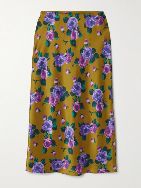 SAINT LAURENT Floral-print Silk-satin Midi Skirt