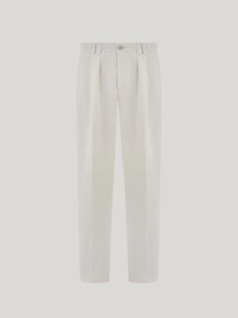 Canali WHITE COTTON GABARDINE DOUBLE-PLEATED PANTS